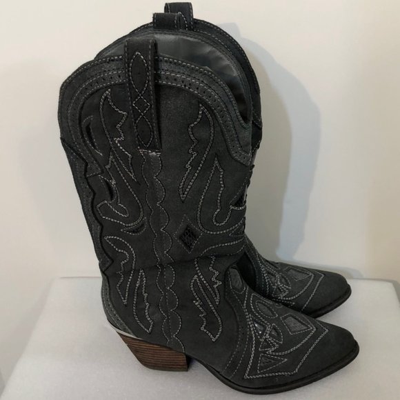 Reba Leather Cowboy Boots Gray Suede Animal Print Lining Almond Shape Toe SZ 7 - Picture 5 of 9